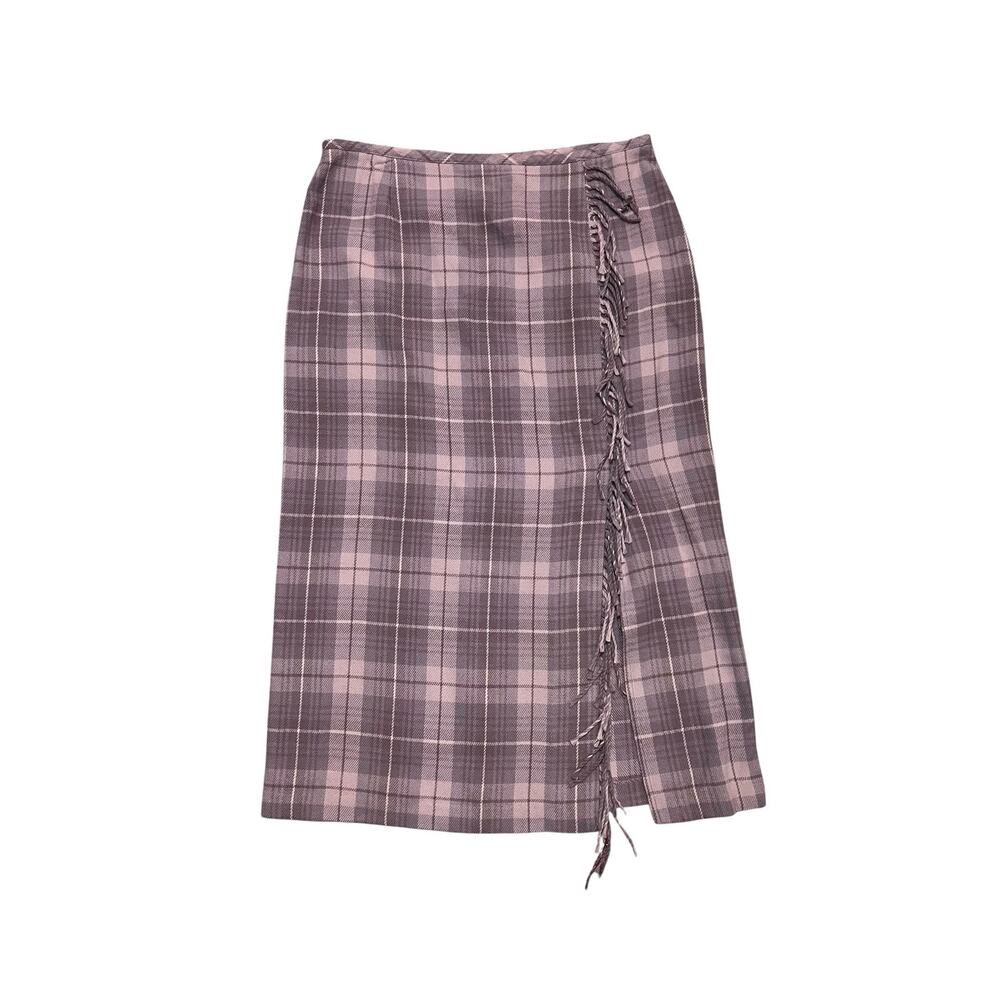 Norton McNaughton Vintage Purple Plaid Fringe Preppy Old Money Skirt Sz 14